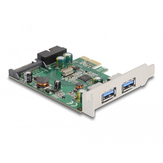 Delock PCI Express x1 Card to 2 x external USB 3.2 Gen 1 Type-A + 1 x internal 19 pin USB pin header male - Low Profile Form Factor