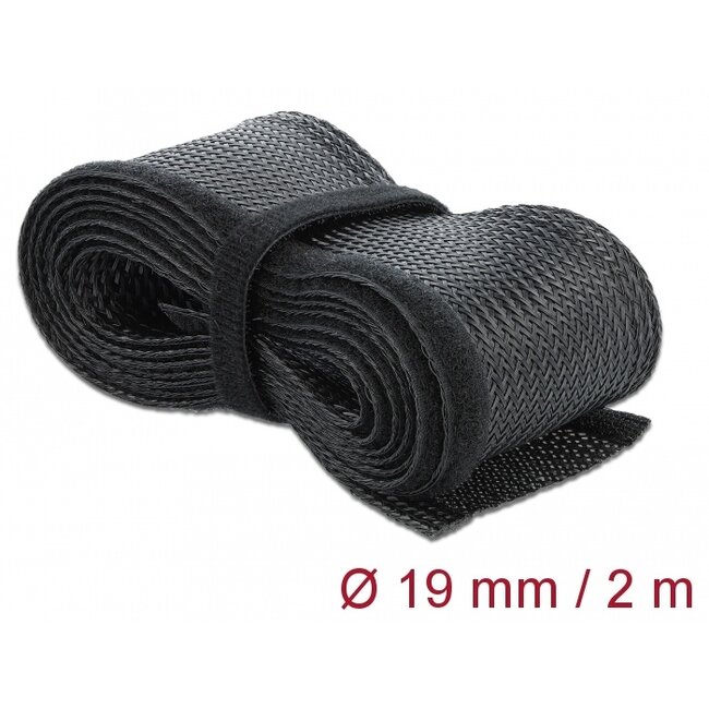 Delock Braided Sleeving with Hook-and-Loop Fastener 2 m x 19 mm black