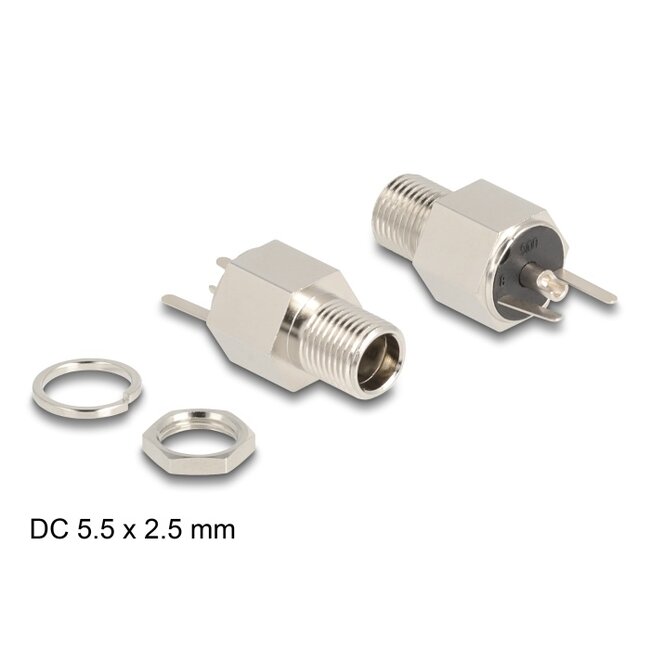 Delock Connector DC 5.5 x 2.5 mm female bulkhead soldering version - Hexagon 20 V / 9 A