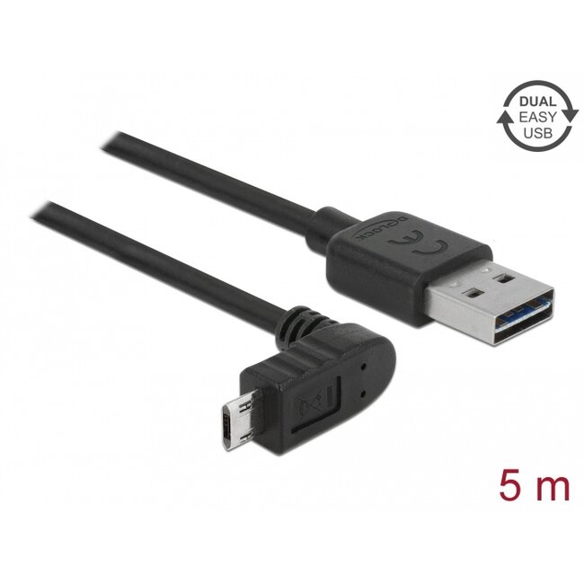 Delock Cable EASY-USB 2.0 Type-A male > EASY-USB 2.0 Type Micro-B male angled up / down 5 m black