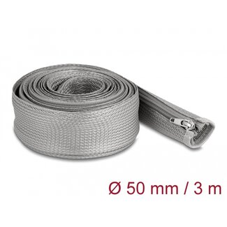 DeLOCK Delock Braided Sleeve with zip fastener heat-resistant 3 m x 50 mm grey