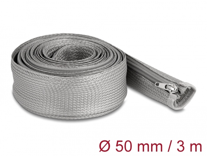 Delock Braided Sleeve with zip fastener heat-resistant 3 m x 50 mm grey |