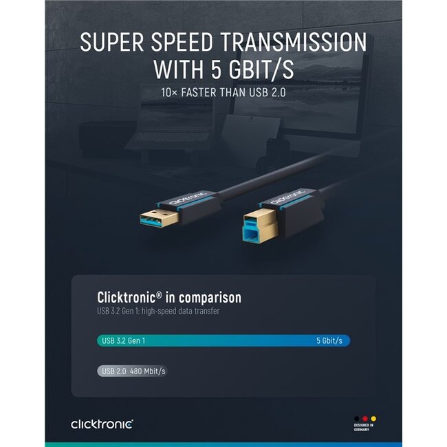 Clicktronic USB-A to USB-B 3.0 Adapter Cable 3 m