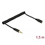 Delock Coiled Cable Extension 3.5 mm 3 pin Stereo Jack male to Stereo Jack female 1.5 m black