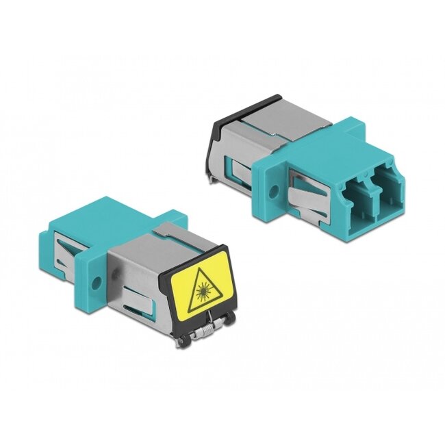 Delock Optical Fiber Coupler with laser protection flip LC Duplex female to LC Duplex female Multi-mode aqua