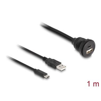 DeLOCK Delock USB 2.0 Cable USB Type-A male and USB Type-C™ male to USB Type-A female and USB Type-C™ female for built-in 1 m black