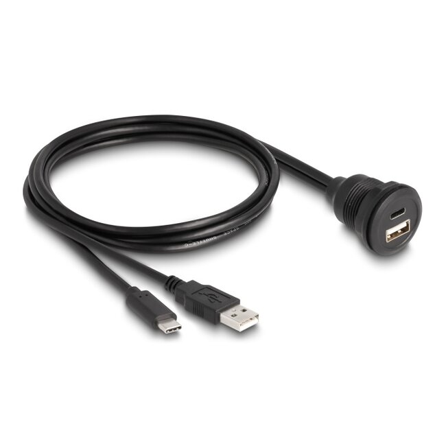 Delock USB 2.0 Cable USB Type-A male and USB Type-C™ male to USB Type-A female and USB Type-C™ female for built-in 1 m black
