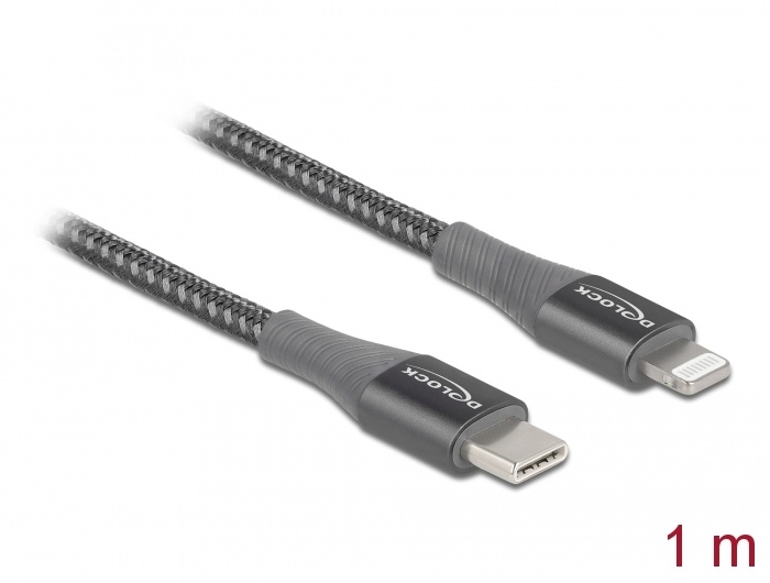 DeLOCK 86631. Snoerlengte: 1 m, Aansluiting 1: USB A, Aansluiting 2: Lightning, USB-versie: USB 2.0, Maximale overdrachtssnelheid van gegevens: 480 Mbit/s, Kleur van het product: G