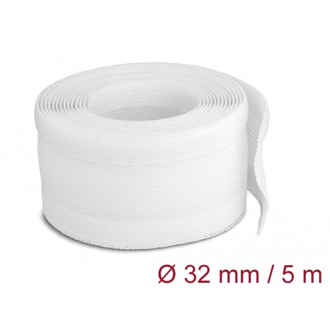 Delock Braided Sleeving with Hook-and-Loop Fastener 5 m x 32 mm white