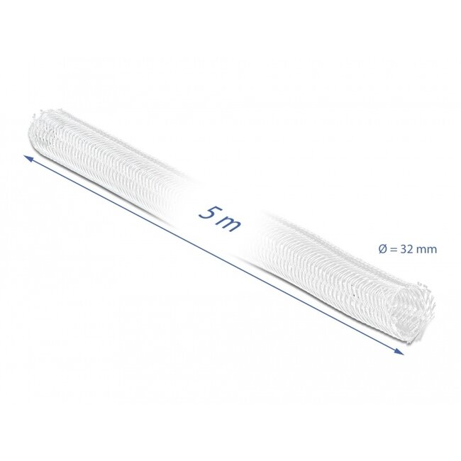 Delock Braided Sleeving with Hook-and-Loop Fastener 5 m x 32 mm white