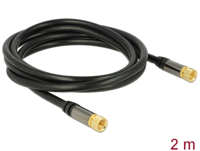 DeLOCK 88919. Aansluiting 1: F, Aansluiting 2: F, Contact geleider materiaal: Goud. Soort kabel: RG-6/U, Lengte snoer: 2 m, Kleur van het product: Zwart. Aantal inbegrepen producte