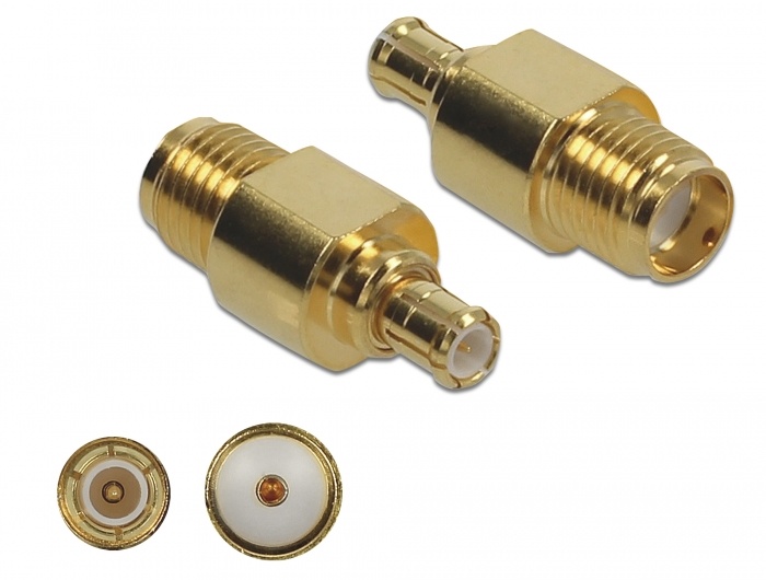 DeLOCK 89959. Aansluiting(en): SMA, MCX, Kleur van het product: Goud, Contact geleider materiaal: Goud. Outer diameter: 8 mm, Diepte: 18,4 mm. Aantal per verpakking: 1 stuk(s). Typ