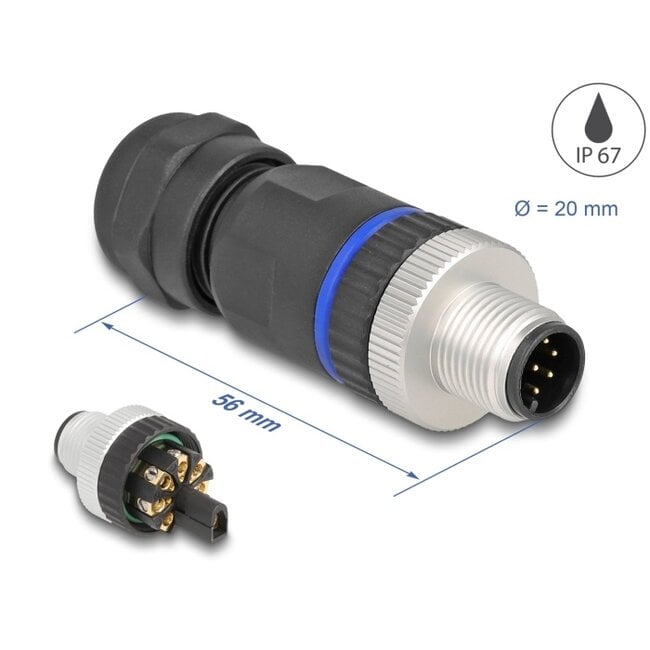 Delock M12 Connector A-coded 8 pin male for mounting with screw connection