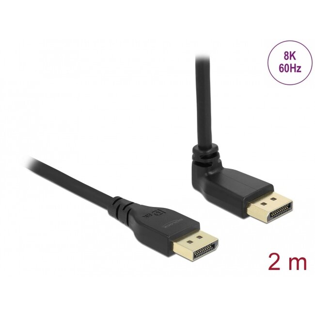 Delock DisplayPort cable male straight to male 90° upwards angled 8K 60 Hz 2 m without latch