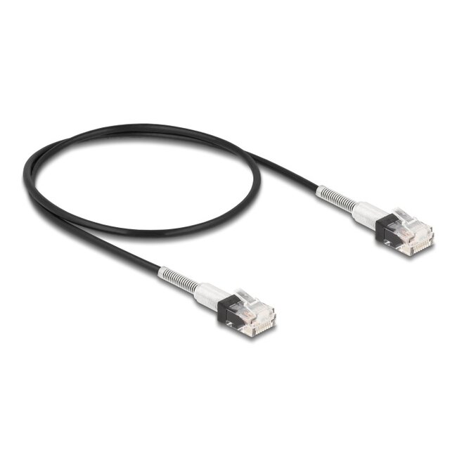 Delock RJ45 Network Cable with double bend protection Cat.6A UTP Slim 0.5 m black