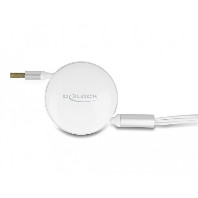 Delock USB 3 in 1 Retractable Charging Cable Type-A to Micro USB / 2 x USB Type-C™ with Fast Charging white