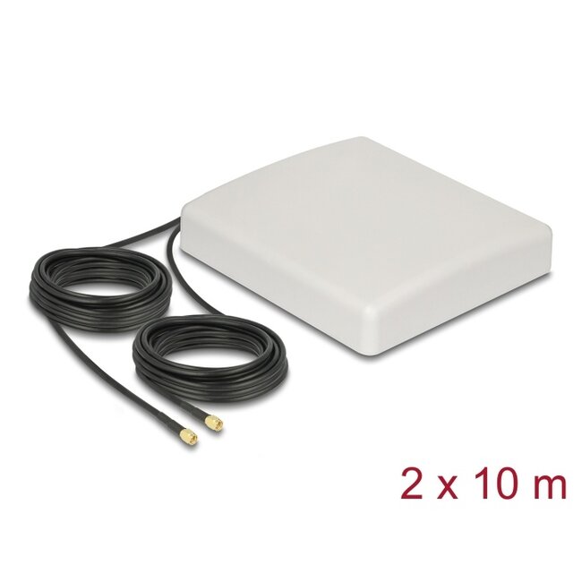 Delock LTE MIMO Antenna 2 x SMA Plug 8 dBi directional with connection cable RG-58 10 m white outdoor