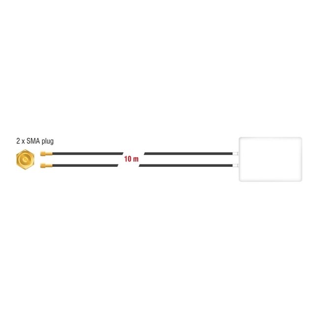Delock LTE MIMO Antenna 2 x SMA Plug 8 dBi directional with connection cable RG-58 10 m white outdoor