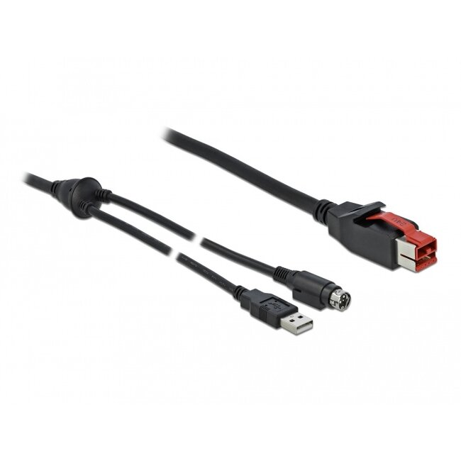 Delock PoweredUSB cable male 24 V to USB Type-A male + Mini-DIN 3 pin male 3 m for POS printers and terminals