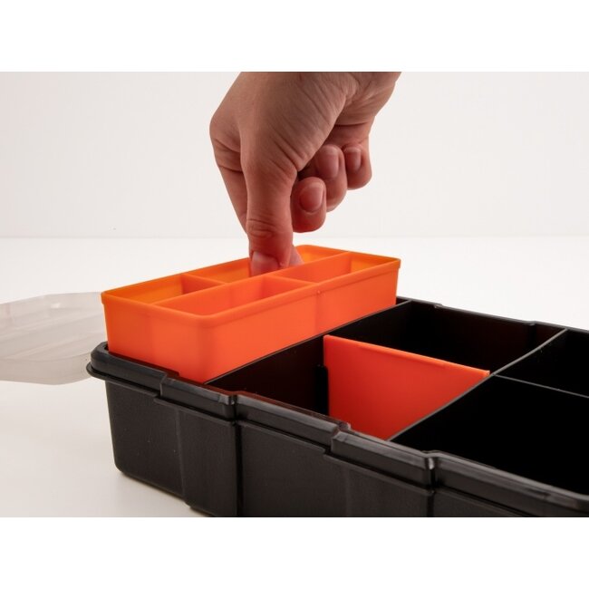 Delock Sorting box with 11 compartments 220 x 155 x 60 mm orange / black