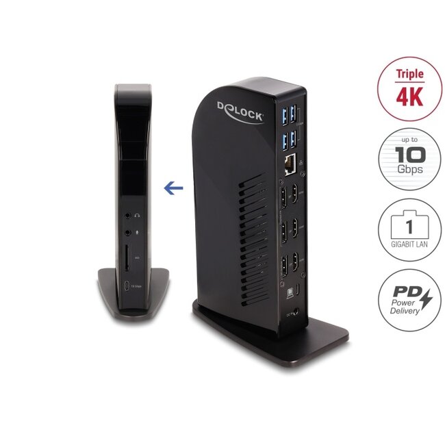 Delock USB Type-C™ Triple Display Docking Station with DisplayLink® 4K / USB Hub / LAN / SD / Audio / PD 96 W