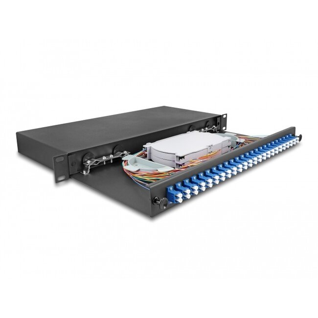 Delock 19″ Optical Fiber Splice Box 24 x LC Duplex OS2 1U complete assembled