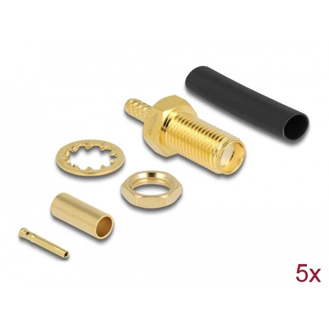 Delock SMA male bulkhead for crimping RG-174 / RG-316 with matching shrink tube