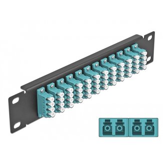 DeLOCK Delock 10″ Fiber Optic Patch Panel 12 Port LC Quad aqua 1U black