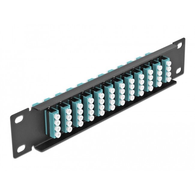 Delock 10″ Fiber Optic Patch Panel 12 Port LC Quad aqua 1U black