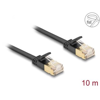 DeLOCK Delock RJ45 Network Cable Cat.6A plug to plug with robust latch and Cat.7 raw flat cable U/FTP 10 m black