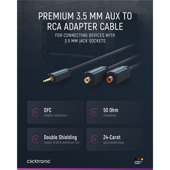 Clicktronic 3.5 mm AUX to RCA Adapter Cable, Stereo 0.1 m