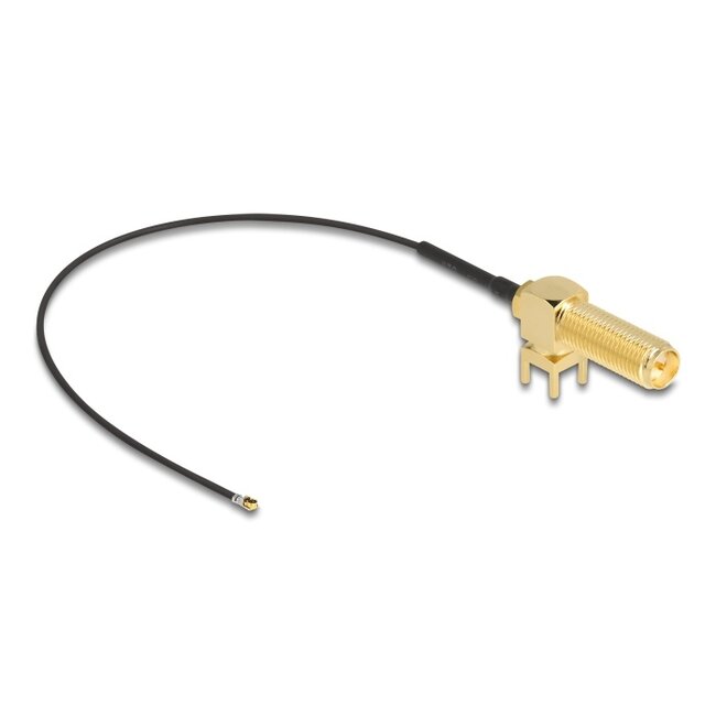 Delock Antenna Cable RP-SMA 90° PCB jack bulkhead to I-PEX Inc., MHF® 4L plug 1.13 15 cm thread length 15 mm
