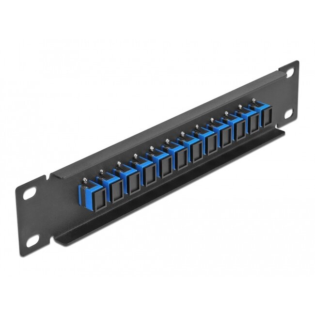 Delock 10″ Fiber Optic Patch Panel 12 Port SC Simplex blue 1U black