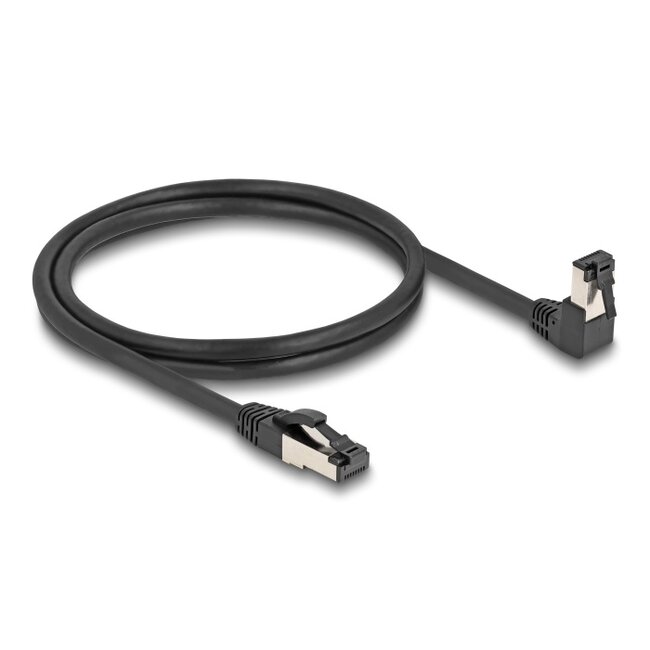 Delock RJ45 Network Cable Cat.8.1 S/FTP 90° downwards angled / straight 1 m black