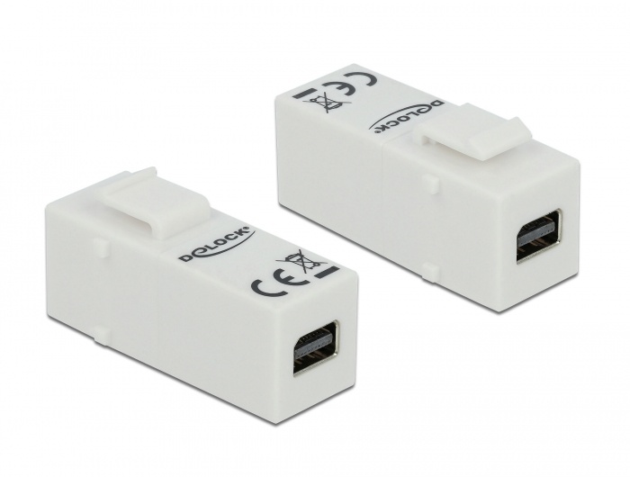 DeLOCK 86387. Constructietype: Plat, Kleur van het product: Wit, Aansluiting 1: Mini DisplayPort. Breedte: 15,2 mm, Diepte: 41,5 mm, Hoogte: 21,3 mm. Aantal per verpakking: 1 stuk(