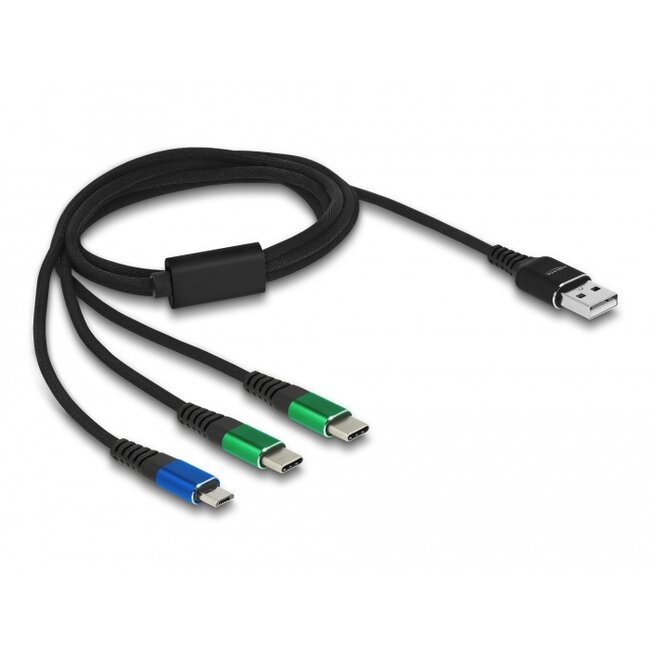 Delock USB Charging Cable 3 in 1 Type-A to Micro USB / 2 x USB Type-C™ 1 m