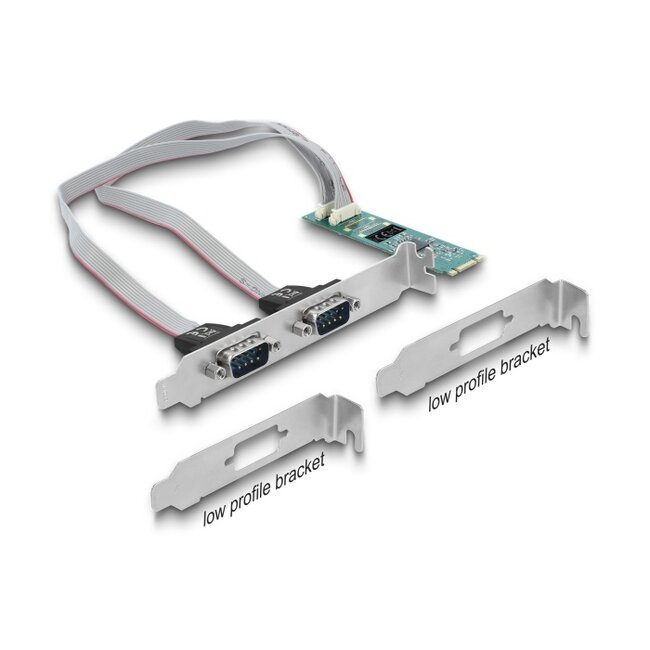 Delock M.2 Card to 2 x Serial RS-232 DB9 with Standard and Low Profile slot brackets