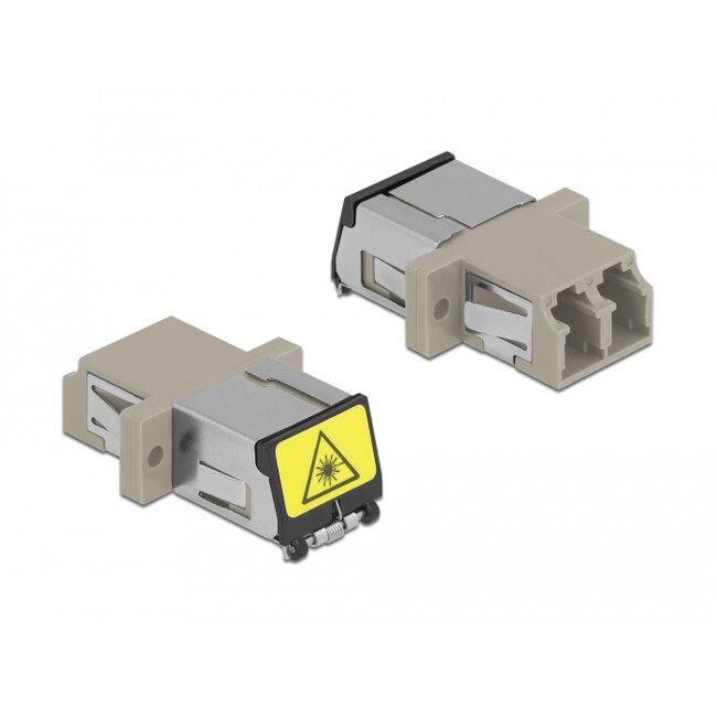 Delock Optical Fiber Coupler with laser protection flip LC Duplex female to LC Duplex female Multi-mode beige