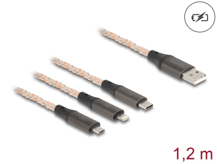 Delock USB RGB Charging Cable 3 in 1 Type-A to Lightning™ / Micro USB / USB Type-C™ 1.20 m |