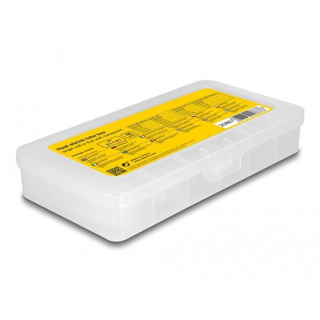 Delock Heat shrink tube assortment box, shrinkage ratio 4:1 single wall and dual wall with inside adhesive, transparent 100 pieces
