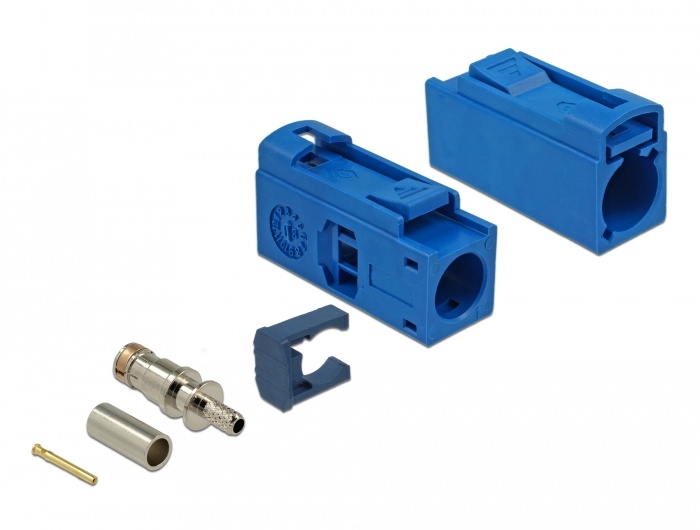 DeLOCK 89687. Aansluiting 1: FAKRA C, Geslacht connector: Mannelijk, Contact geleider materiaal: Goud. Breedte: 13,8 mm, Diepte: 25 mm, Hoogte: 9,5 mm. Type verpakking: Polybag, Aa