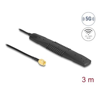 DeLOCK Delock 5G LTE, WLAN Antenna SMA plug 2,5 dBi omnidirectional fixed black self-adhesive
