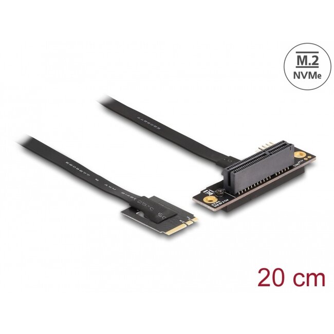 Delock M.2 Key A+E to PCIe x4 NVMe Adapter angled with 20 cm cable