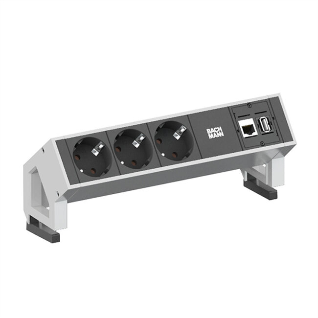 BACHMANN DESK2 3x aardingscontact, 1x CAT6 1x USB3 wit