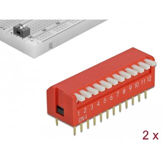 DeLOCK Delock DIP flip switch piano 12-digit 2.54 mm pitch THT vertical red 2 pieces