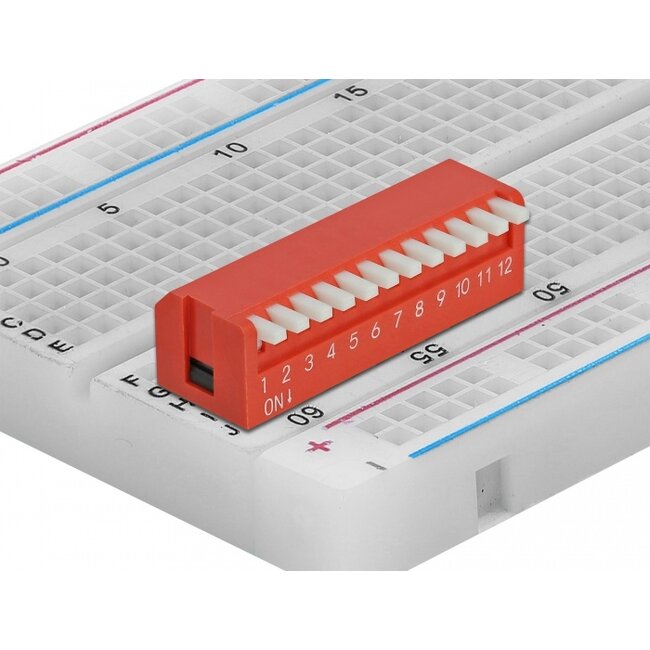 Delock DIP flip switch piano 12-digit 2.54 mm pitch THT vertical red 2 pieces
