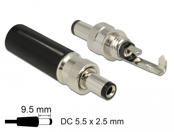 DeLOCK 89914. Aansluiting(en): DC, Kleur van het product: Zwart, Nikkel, Contact geleider materiaal: Nikkel. Outer diameter: 1,06 cm, Diepte: 39,5 mm. Aantal per verpakking: 1 stuk