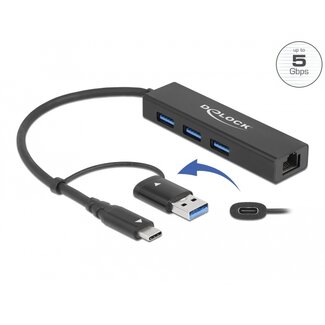 DeLOCK Delock 3 Port USB 3.2 Gen 1 Hub + Gigabit LAN with USB Type-C™ or USB Type-A connector