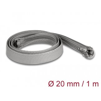 DeLOCK Delock Braided Sleeve with zip fastener heat-resistant 1 m x 20 mm grey