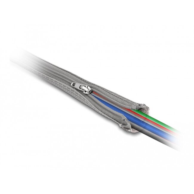 Delock Braided Sleeve with zip fastener heat-resistant 1 m x 20 mm grey